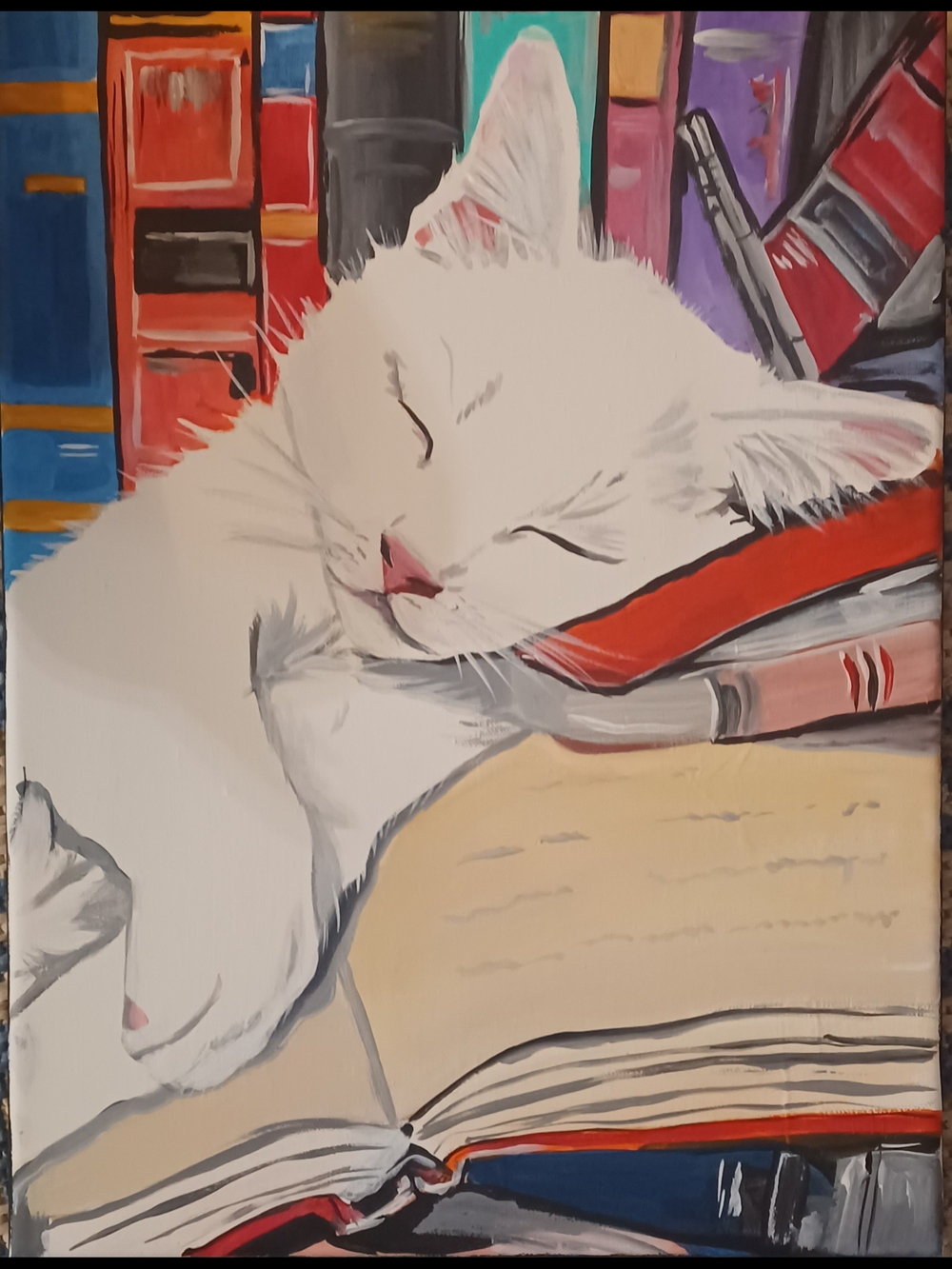Original Acrylic White Cat Painting